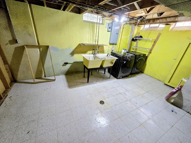 27751 Palomino Ave, Warren, MI 48093 - basement with washing machine and clothes dryer, electric panel, and tile patterned floors