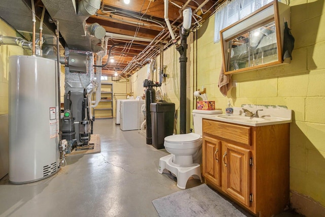 923 Par 4 Rd, Kalamazoo, MI 49008 - unfinished below grade area featuring gas water heater, concrete block wall, a water softener system, independent washer and dryer, and heating unit