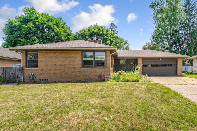 923 Par 4 Rd, Kalamazoo, MI 49008 - ranch-style house with driveway, brick siding, a garage, a chimney, and roof with shingles