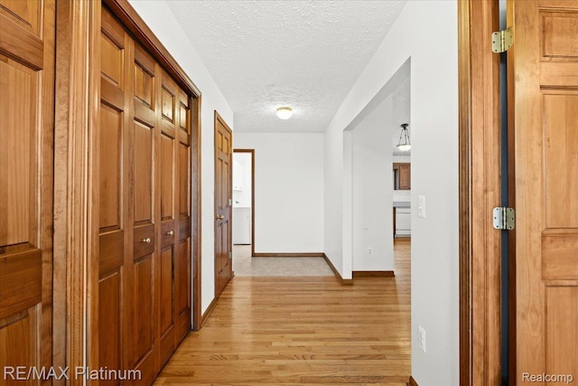 6893 Sanford Rd, Howell, MI 48855 - hall with light wood-style floors and a textured ceiling
