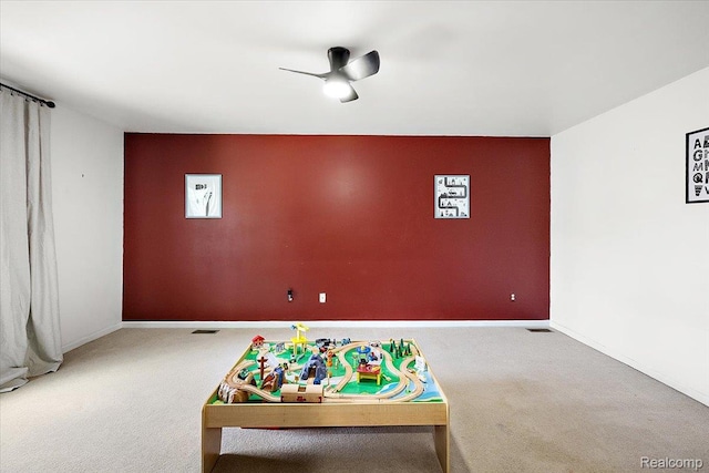 15924 Myrtle Dr, Macomb, MI 48042 - recreation room featuring carpet and a ceiling fan