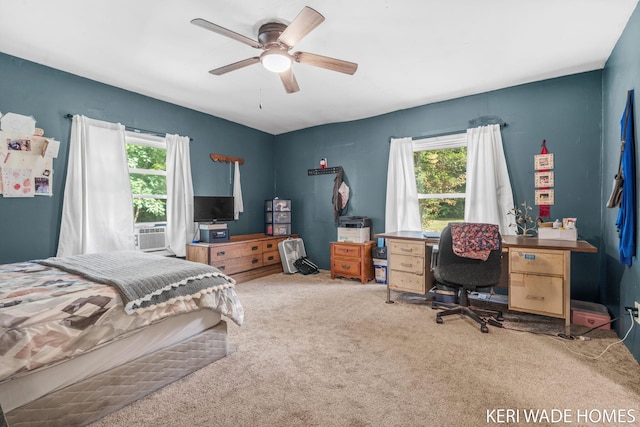 3231 E Baker Rd, Hesperia, MI 49421 - bedroom featuring multiple windows, carpet floors, a desk, and ceiling fan