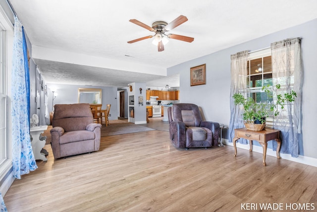3231 E Baker Rd, Hesperia, MI 49421 - living area featuring wood finished floors and a ceiling fan