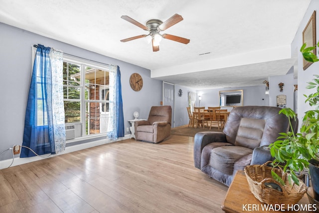 3231 E Baker Rd, Hesperia, MI 49421 - living room with ceiling fan and light wood-style flooring