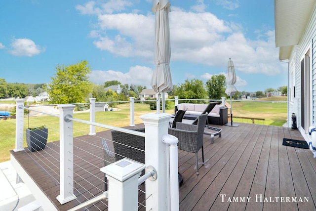 6129 W Bay Ct, Hudsonville, MI 49426 - wooden terrace with an outdoor living space and a yard