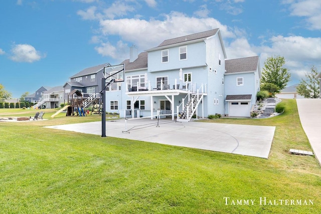 6129 W Bay Ct, Hudsonville, MI 49426 - back of property featuring a residential view, stairway, a lawn, and roof with shingles