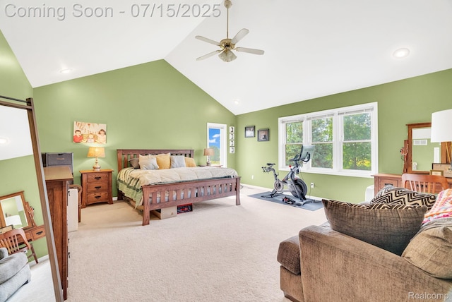 11656 Kings Colony, Grand Blanc, MI 48439 - bedroom with carpet, high vaulted ceiling, ceiling fan, and recessed lighting