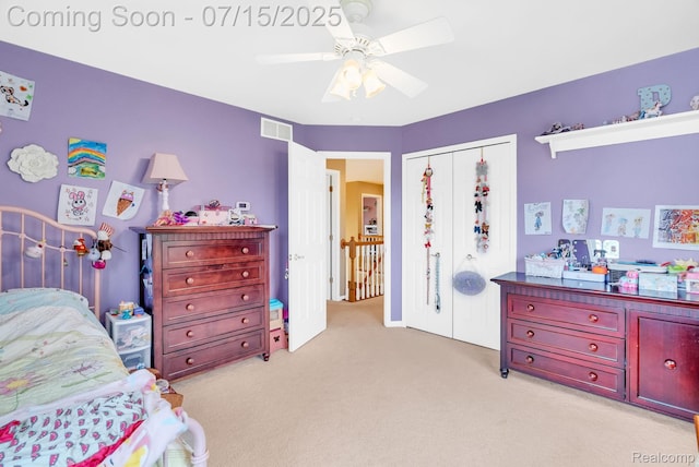 11656 Kings Colony, Grand Blanc, MI 48439 - bedroom with light colored carpet, a closet, and ceiling fan