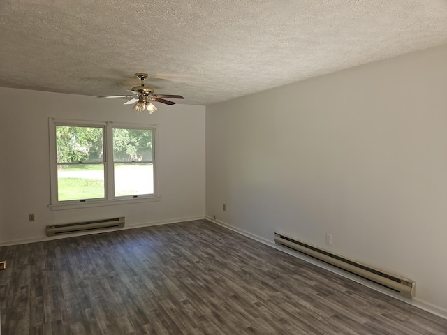 3521 Henderson Rd, Spring Arbor, MI 49283 - unfurnished room featuring baseboard heating, ceiling fan, dark wood-style floors, and a textured ceiling