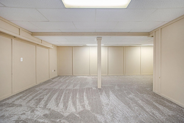 275 W State St, Coldwater, MI 49036 - finished basement with carpet, a decorative wall, and a drop ceiling