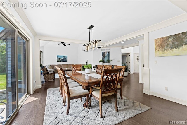 61353 W 8 Mile Rd, South Lyon, MI 48178 - dining space with plenty of natural light, dark wood finished floors, and a ceiling fan