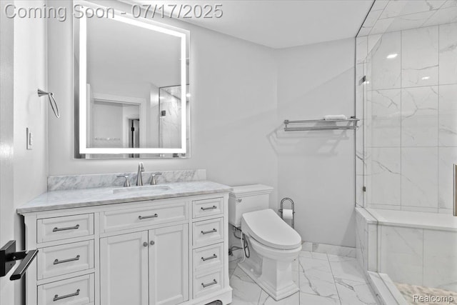 61353 W 8 Mile Rd, South Lyon, MI 48178 - bathroom featuring marble look tiles, vanity, and a shower