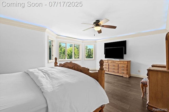 61353 W 8 Mile Rd, South Lyon, MI 48178 - bedroom with ornamental molding, dark wood-type flooring, and ceiling fan