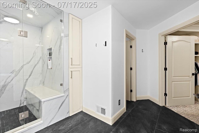 61353 W 8 Mile Rd, South Lyon, MI 48178 - bathroom featuring a marble finish shower and tile patterned flooring