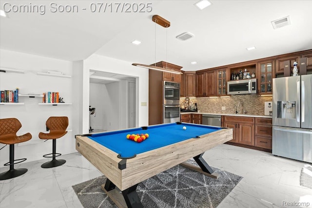 61353 W 8 Mile Rd, South Lyon, MI 48178 - rec room featuring light marble finish flooring and billiards