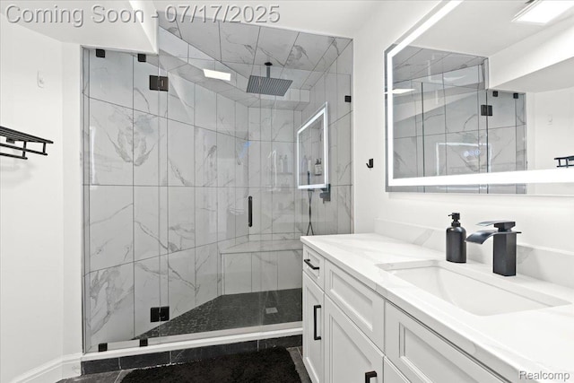 61353 W 8 Mile Rd, South Lyon, MI 48178 - full bath featuring vanity and a marble finish shower