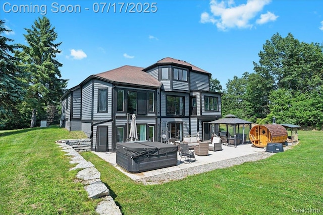 61353 W 8 Mile Rd, South Lyon, MI 48178 - rear view of property with a gazebo, a patio, outdoor lounge area, and a yard