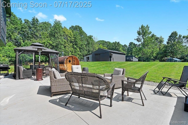 61353 W 8 Mile Rd, South Lyon, MI 48178 - view of patio / terrace featuring a gazebo, an outdoor living space, and an outdoor structure