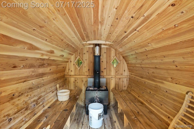 61353 W 8 Mile Rd, South Lyon, MI 48178 - relaxing sauna / steam room featuring wood walls, wood ceiling, and wood-type flooring