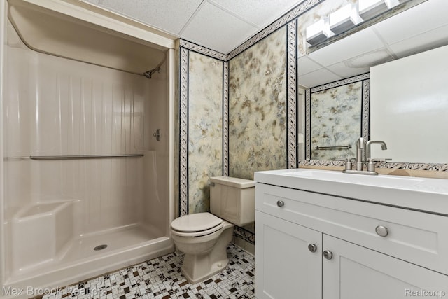 4355 Middleton Dr, Bloomfield Hills, MI 48302 - bathroom with a paneled ceiling, a shower stall, and vanity