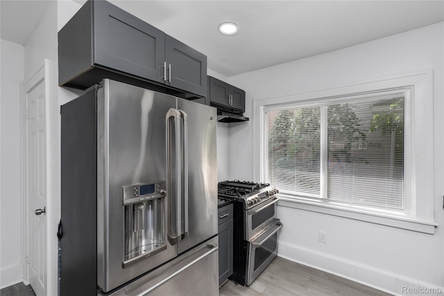 3921 Three Mile Dr, Detroit, MI 48224 - kitchen featuring appliances with stainless steel finishes, under cabinet range hood, light wood-type flooring, and recessed lighting