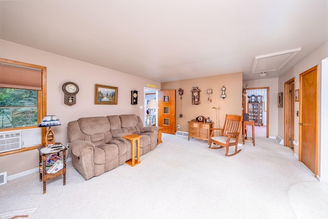 3110 13 Mile Rd, Remus, MI 49340 - living room featuring attic access and light carpet