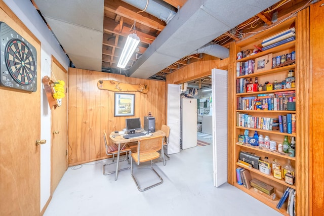 3110 13 Mile Rd, Remus, MI 49340 - office with wood walls and concrete floors