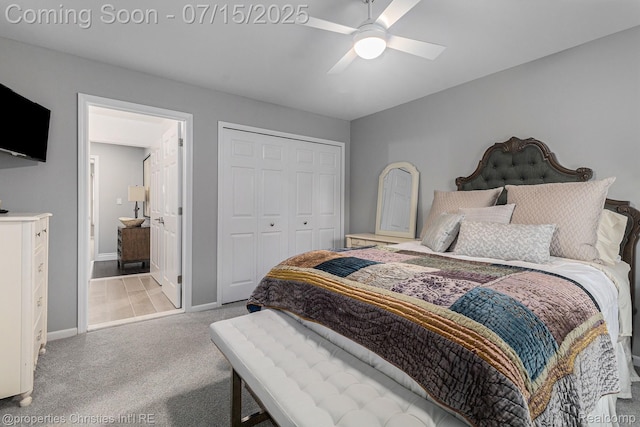 23331 Sawgrass Ct S, South Lyon, MI 48178 - bedroom featuring carpet flooring, a closet, ensuite bathroom, and a ceiling fan