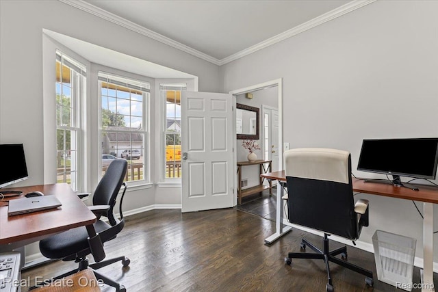 415 Evaline Dr, Troy, MI 48085 - office with ornamental molding and dark wood finished floors