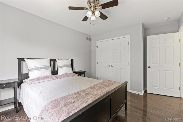 415 Evaline Dr, Troy, MI 48085 - bedroom featuring dark wood-type flooring, a closet, and ceiling fan