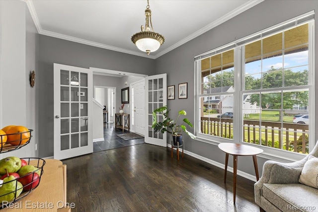 415 Evaline Dr, Troy, MI 48085 - living area featuring french doors, crown molding, and wood finished floors