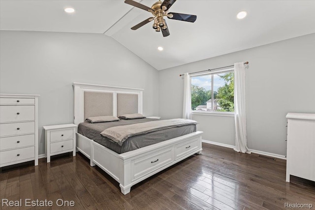 415 Evaline Dr, Troy, MI 48085 - bedroom with vaulted ceiling, dark wood-style flooring, recessed lighting, and ceiling fan
