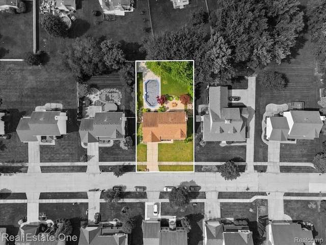 415 Evaline Dr, Troy, MI 48085 - aerial view of residential area with property parcel outlined