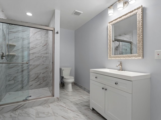 3064 N Spurway Dr, Ann Arbor, MI 48105 - bathroom featuring vanity, a marble finish shower, recessed lighting, and marble finish floors