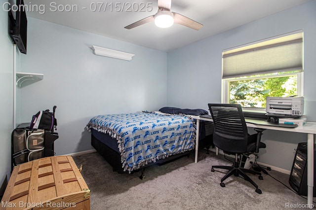 761 Stoney Dr, South Lyon, MI 48178 - carpeted bedroom featuring an office area and a ceiling fan