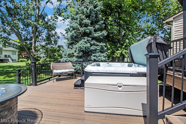 761 Stoney Dr, South Lyon, MI 48178 - deck featuring stairs and a hot tub