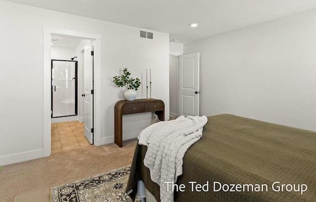 3171 Timberpine Ave, Holland, MI 49424 - bedroom with light carpet, recessed lighting, light tile patterned flooring, and ensuite bath