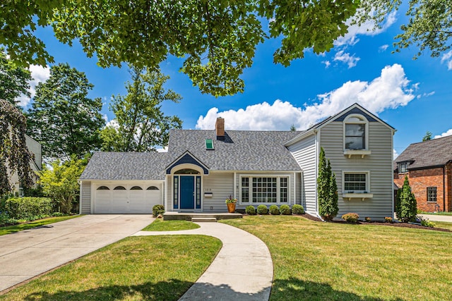 1618 Birmingham Blvd, Birmingham, MI 48009 - view of front facade featuring an attached garage, a front lawn, a chimney, concrete driveway, and a shingled roof