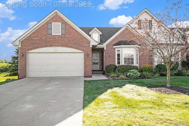 7031 Iris Ct Unit 3, Grand Blanc, MI 48439 - traditional-style house featuring brick siding, driveway, a garage, a front lawn, and roof with shingles