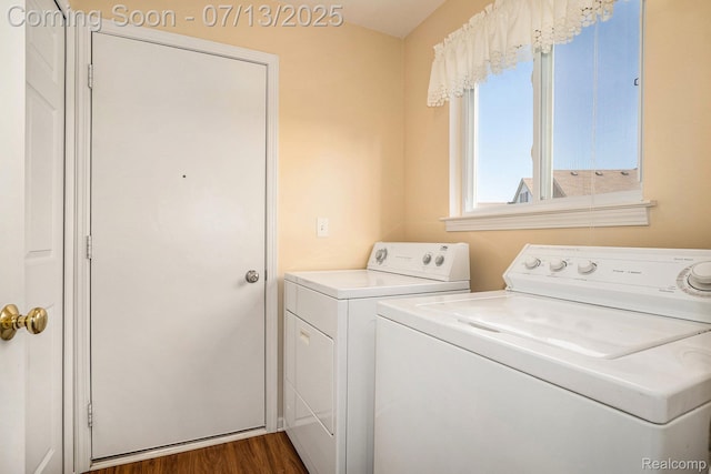 7031 Iris Ct Unit 3, Grand Blanc, MI 48439 - laundry room featuring washer and dryer and dark wood-style flooring
