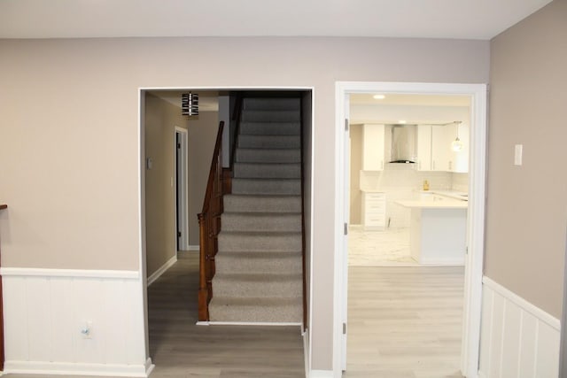 2906 Syracuse St, Dearborn, MI 48124 - stairway with wood finished floors and wainscoting