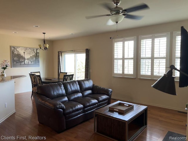 1082 Paddock Dr Unit 78, South Lyon, MI 48178 - living area featuring a chandelier, hardwood / wood-style floors, ceiling fan, and recessed lighting