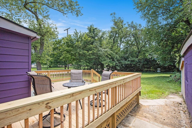 418 Oak St, Ypsilanti, MI 48198 - wooden deck featuring a yard and view of scattered trees