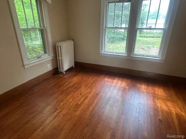 12100 Elmview St, Romulus, MI 48174 - empty room featuring radiator, healthy amount of natural light, and wood finished floors