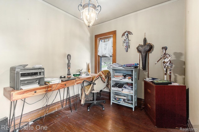 35451 John St, Wayne, MI 48184 - office with hardwood / wood-style flooring, crown molding, and a chandelier