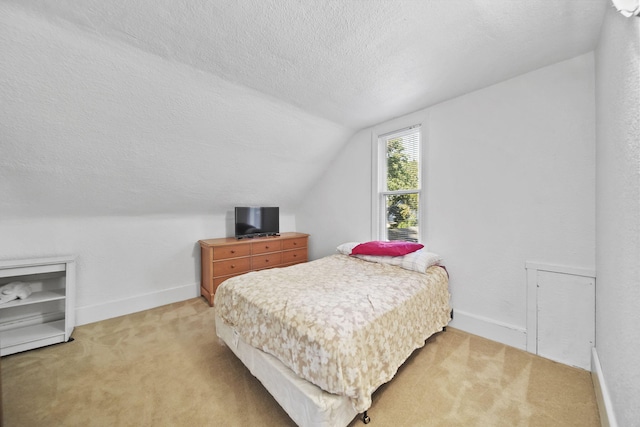 350 N Horton St, Jackson, MI 49202 - bedroom with a textured ceiling, light colored carpet, and lofted ceiling