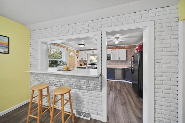 350 N Horton St, Jackson, MI 49202 - kitchen featuring appliances with stainless steel finishes, a peninsula, dark wood-style flooring, and ceiling fan