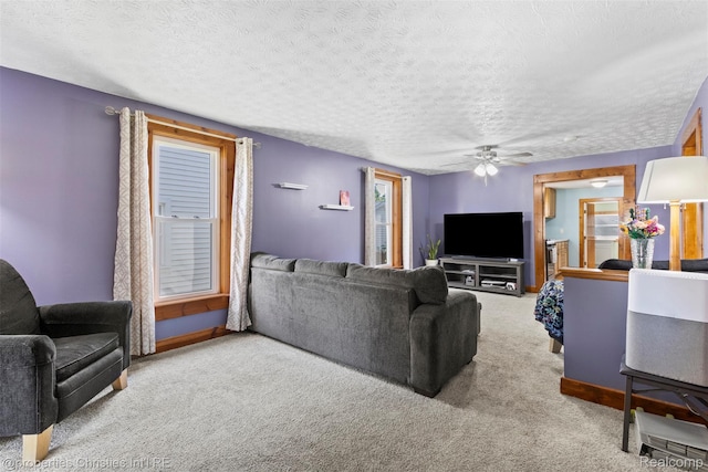 128 N Mary St, Marine City, MI 48039 - living room with carpet, ceiling fan, and a textured ceiling
