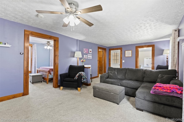 128 N Mary St, Marine City, MI 48039 - carpeted living room featuring a textured ceiling and ceiling fan