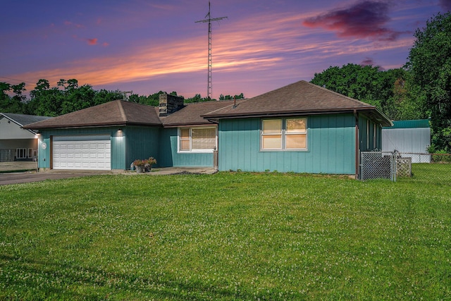 53266 US-131, Three Rivers, MI 49093 - ranch-style home with an attached garage, asphalt driveway, a chimney, and roof with shingles